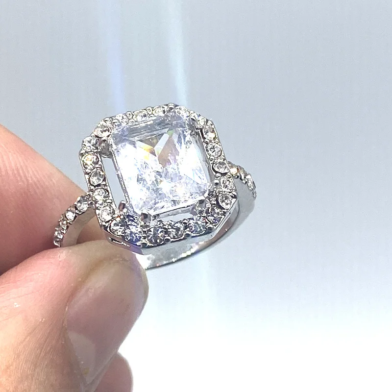 Модный дизайн лидер продаж кольца серебряного цвета с белым квадратным фианитом