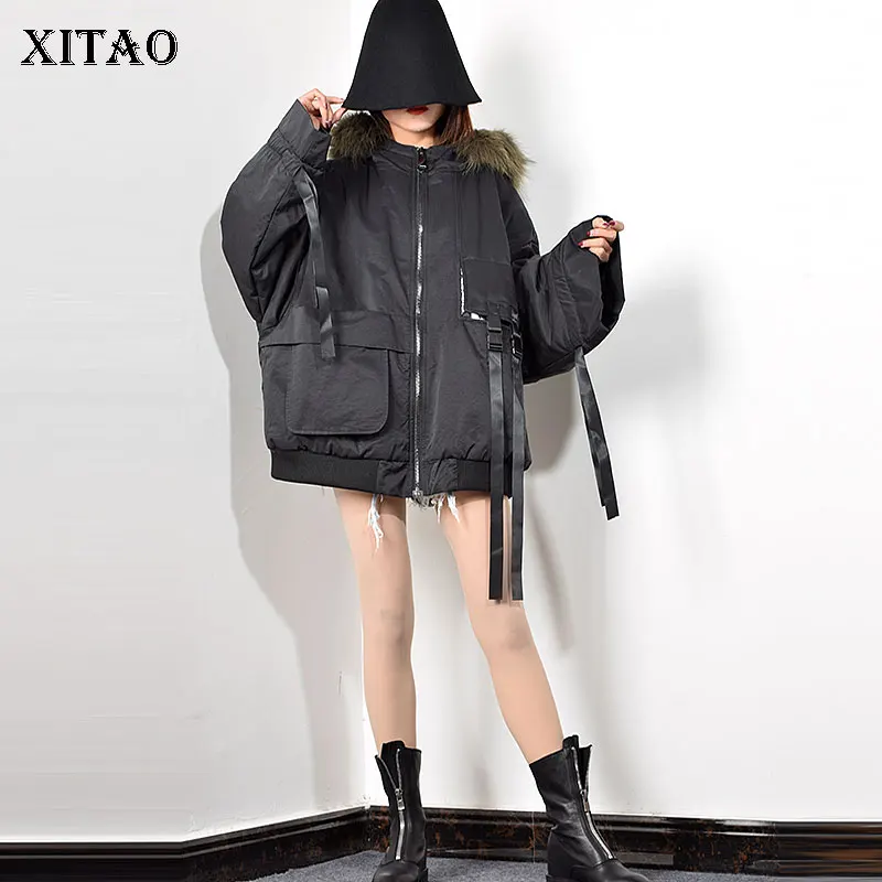 Женская короткая парка с ленточным карманом на молнии капюшоном|Женские парки| |