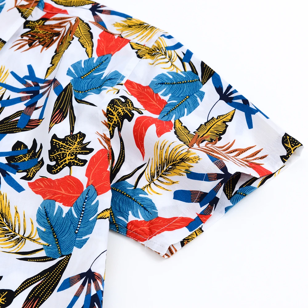 100% Cotton Mens Hawaiian Shirt Summer Printed Short Sleeve Hawaii Flower Beach Floral Us Size
