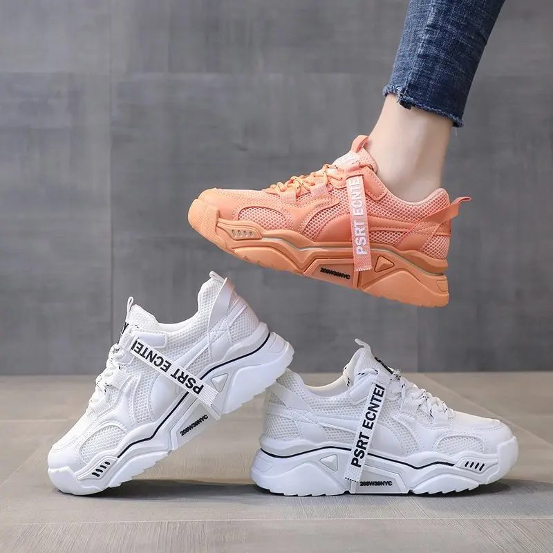 

Breathable Air Mesh Student Casual Shoes Autumn Sneakers Women Shoes Woman Lace Up Thick Botttom Flat Platform Flats Plus Size