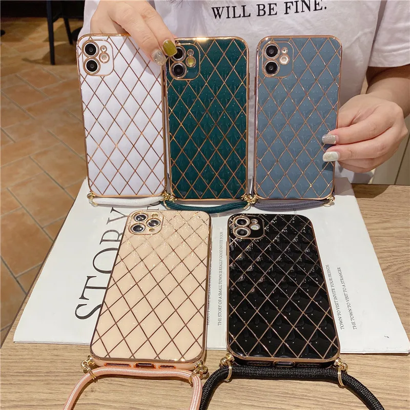 

Luxury 6D Plating Phone Case For Huawei Nova 7 Pro 8 SE Mate 30 40 Pro Crossbody Necklace strap Lanyard Cord Cases Cover Funda