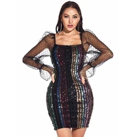 1920s sequins color embroidery dress for women sexy backless dresses ladies net yarn wave point print long sleeve party vestido