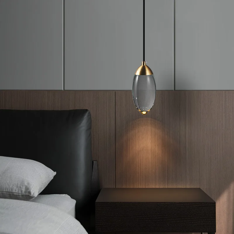 

Modern Crystal ball LED Pendant lights Nordic Copper lighting bedroom bedside single head lights bar corridor small Hanging lamp