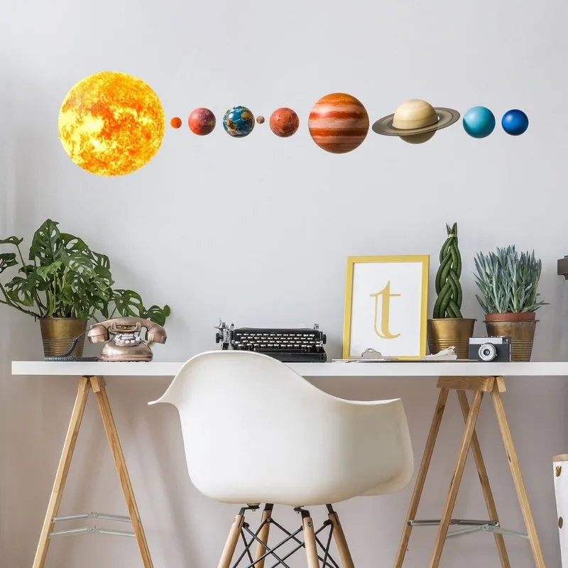

Modern Solar System Planet Wall Stickers for Kids Room Bedroom Decor Kindergarten Backdrop Wall Decoration Waterproof Decals