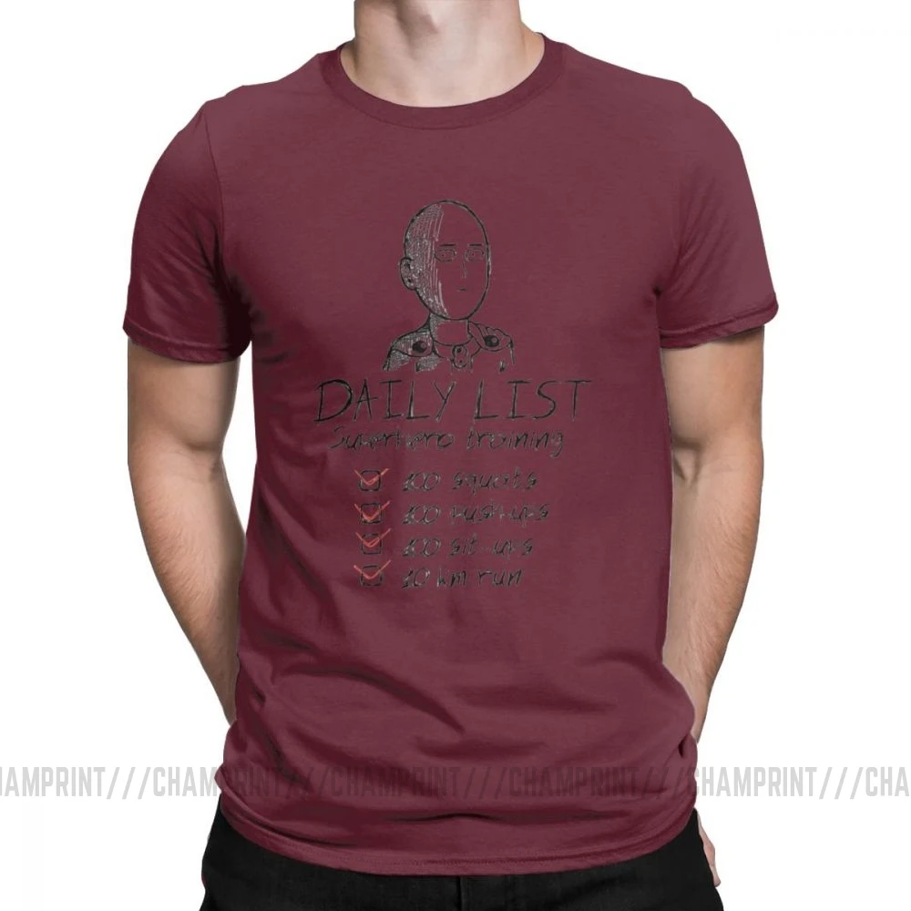 One Punch Man, футболки для мужчин, Saitama OPM Oppai, Аниме Манга, чистый хлопок, футболки, короткий рукав, футболка, одежда с принтом - Цвет: Бургундия