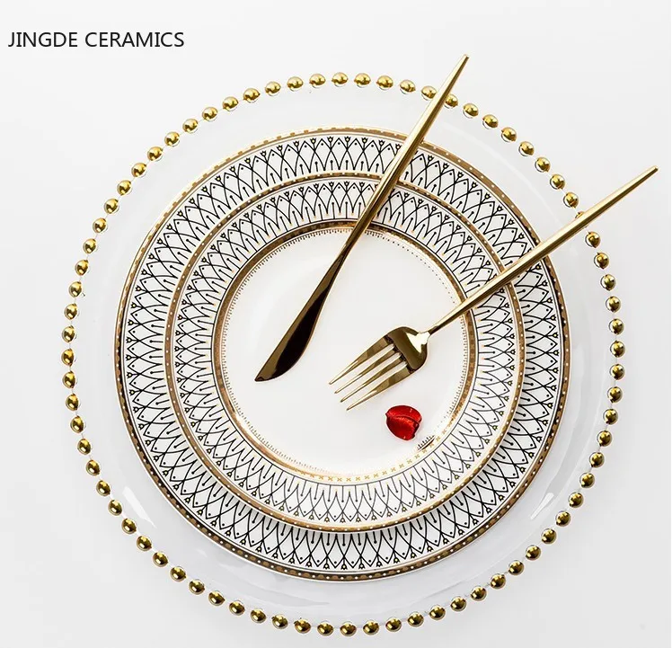 Керамическая Поворотная тарелка для ресторана набор украшения дома золотого