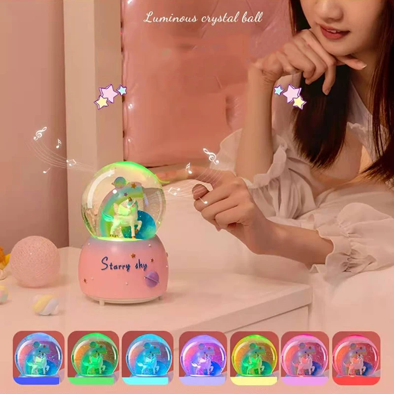 

Music Crystal Ball Led Carousel Music Box RGB Night Light for Child Kid Girl Christmas Gift Valentine's Day Bedside Night Lamp