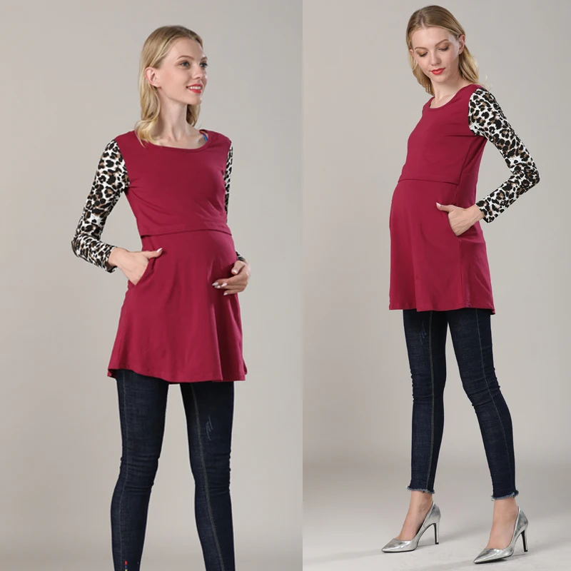Emotion Moms/Хлопковая весенняя длинная одежда для беременных; топ для кормления грудью; топы для беременных женщин; Футболка для беременных