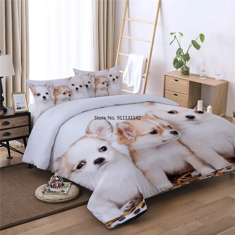 

3D Cute Pet Dog Digital Print Single Double Full Queen Size Down Bed Cover Pillowcase Stylish Comfortable Bedroom Bedding Set