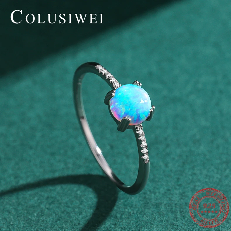 

Colusiwei Fashion 925 Sterling Silver Beautiful Prong Semicircle Colorful Opal Ring for Women Lover Romantic Valentine's Jewelry