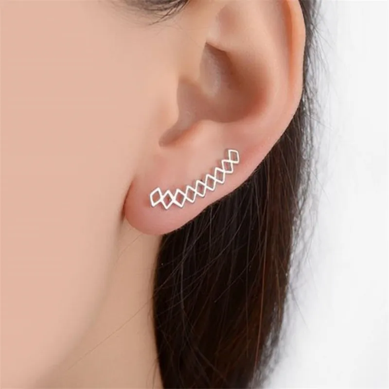 

Fashion Lady Silver 925 Women Earrings Jewelry Trendy Geometric Piercing Earrings Female Accessories Square Lady Earring Bijou