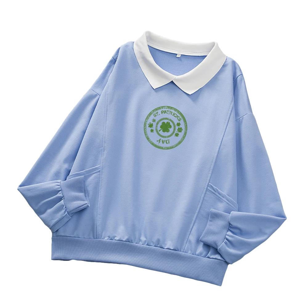 Collar Sweatshirts for Women Ladies St. Patrick's Day Festival Autumn Harajuku Sweetshirts Hoodies Vintage Loose Green Tops