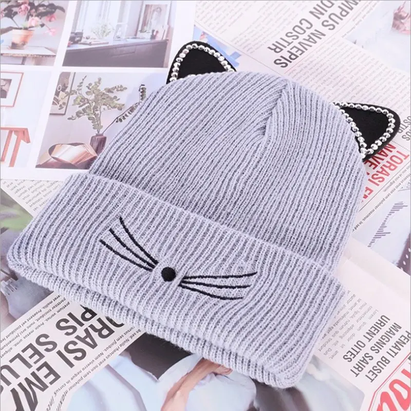 WZCX с украшением в виде кошачьих ушек вышивка Стразы инкрустация круглые шапки