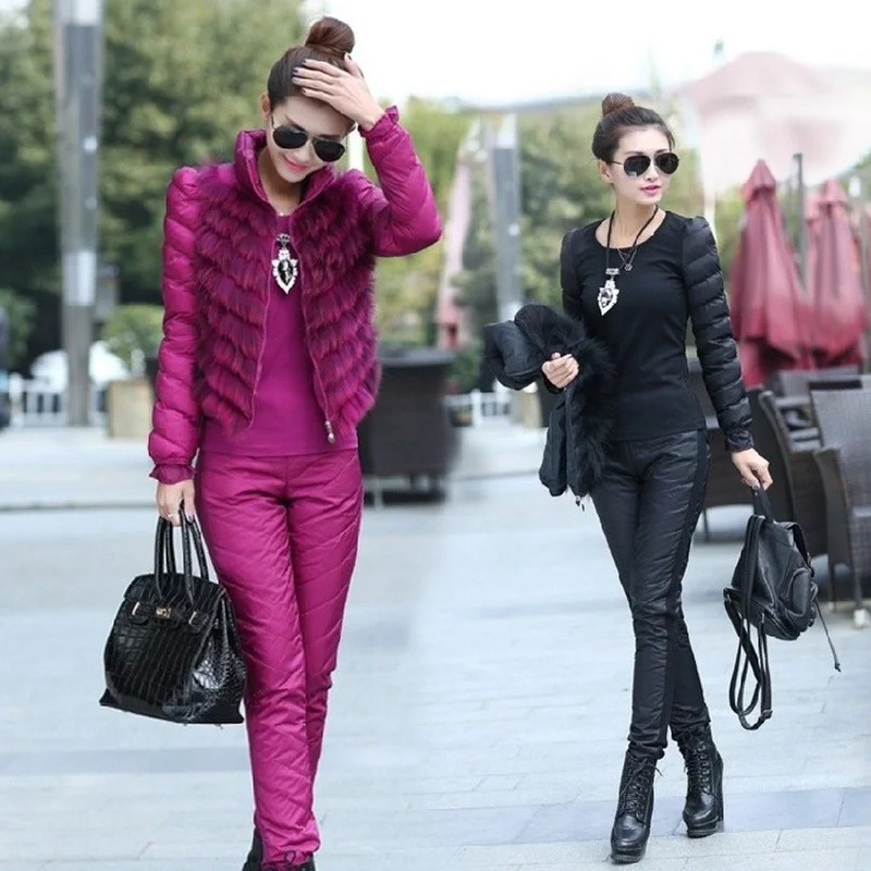 

Женский зимний костюм, куртка с длинным рукавом и Хлопковые Штаны, однотонный плотный повседневный костюм X31