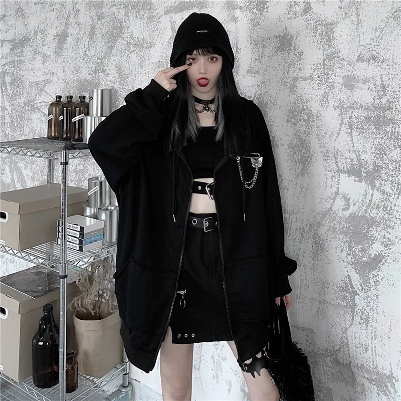 Korean Ulzzang dark Devil horns hooded sweatshirt Streetwear women hoodie letter print oversize Harajuku hip hop women hoodie images - 6