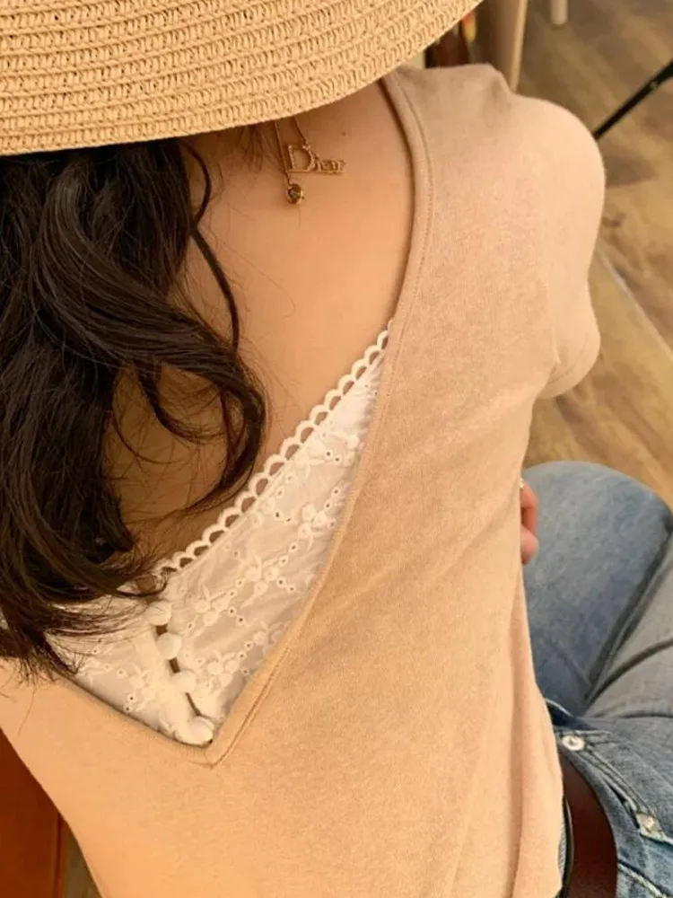 Новинка 2020 женская футболка с открытой спиной летняя коротким рукавом и