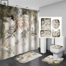 Elegant Butterfly Flower Rose Print Shower Curtain Woman Bathroom Decoration Blue Pink Bath Mat Set Toilet Lid Cover WC Supplies Elegant Butterfly Flower Rose Print Shower Curtain Woman Bathroom Decoration Blue Pink Bath Mat Set Toilet Lid Cover WC Supplies