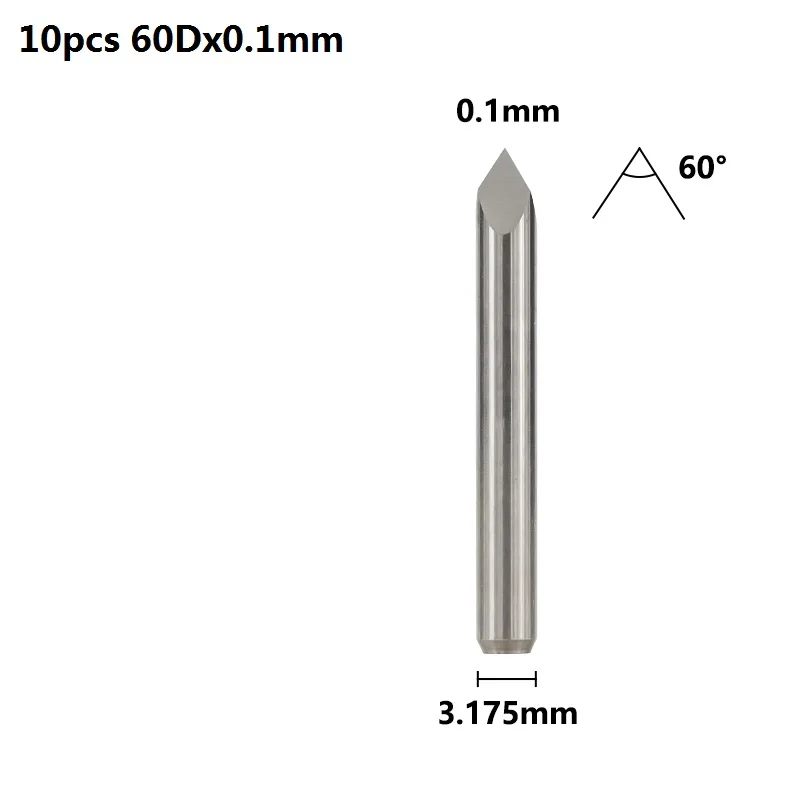 60Dx0.1mm 10 шт. 3,175 мм хвостовик 3 край гравирования печатных плат с алмазным напылением для 20 Вт, 30 Вт/40/45/60/90 градусов наконечник 0,1 0,2 0,3 мм пирамиды фрезерный станок с ЧПУ Бит 3D фрезерный станок - Длина режущей кромки: 60Dx0.1mm
