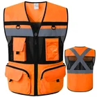 Оранжевый светоотражающий жилет с карманами для инструментов, дышащий Рабочий жилет, Светоотражающий Жилет из сетки, рабочая одежда