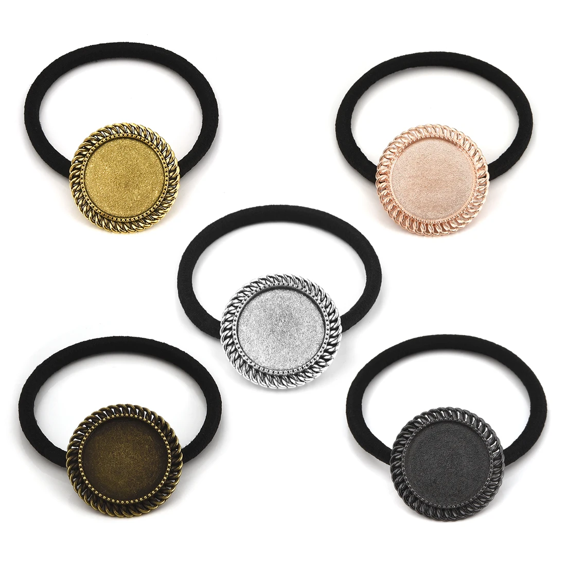 

5pcs Hair Band Setting 20mm Cabochon Base Holder with Elastic Band Rope Hairpin for DIY Jewelry Making Findings Accessories