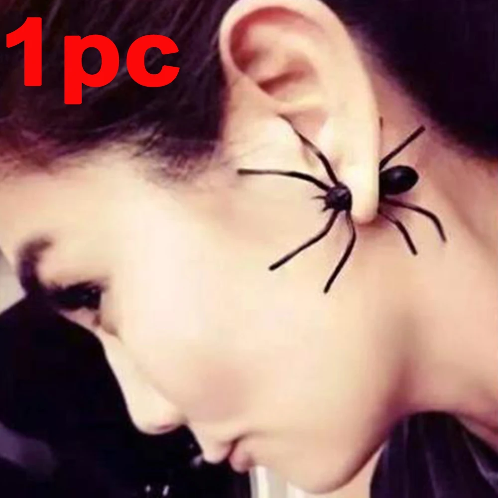 Hot Fashion Spider Black Stud Earrings For Women Men Funny Weird Halloween 3D Animal Gift Earring | Украшения и аксессуары