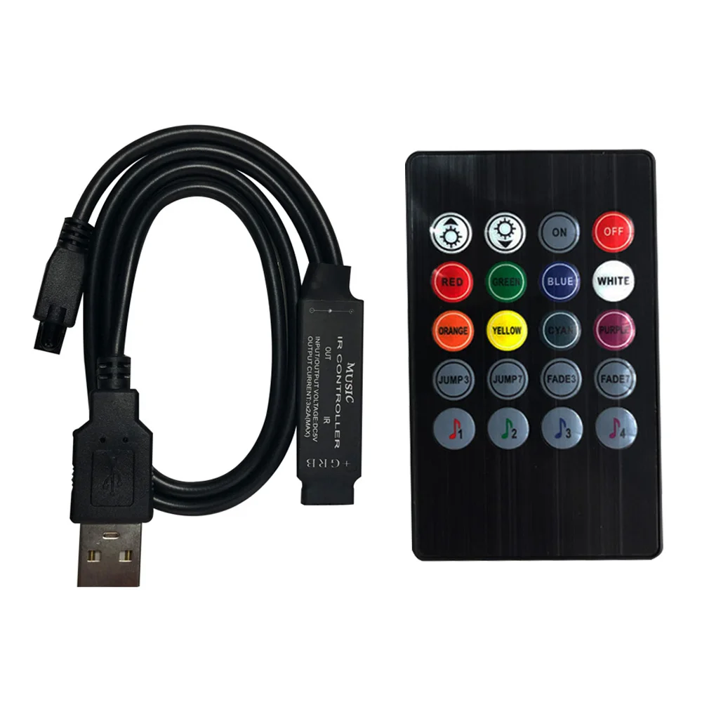 

USB RGB Controller DC5V Music Controller Mini 20Keys IR Remote Control 6A for DC5V 5050 3528 RGB Strip Light