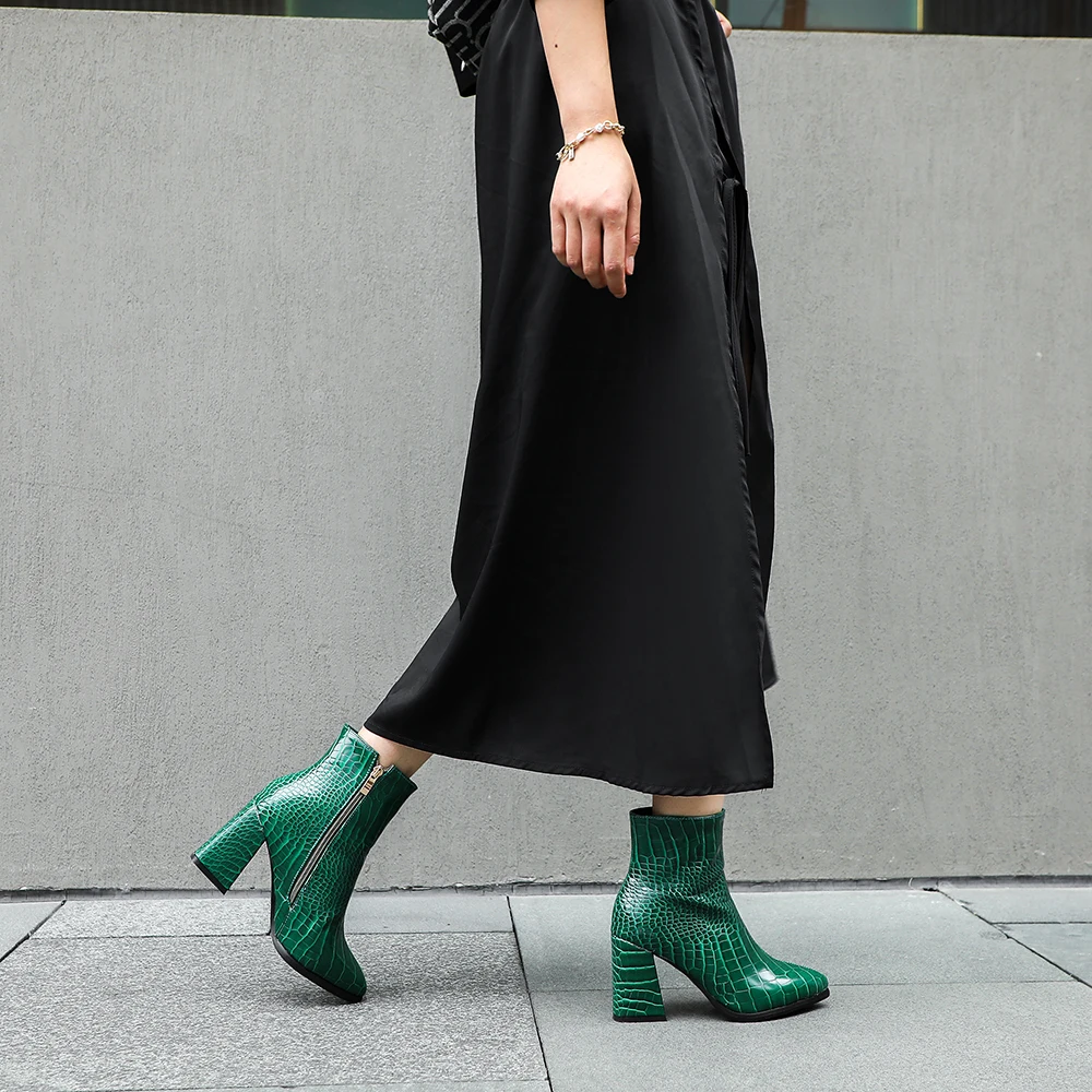 

High Quality Thick High Heels Women Ankle Boots Square Toe Zip Footwear PU Leather Female Boot Shoes Woman 2020 New Winter 32 33