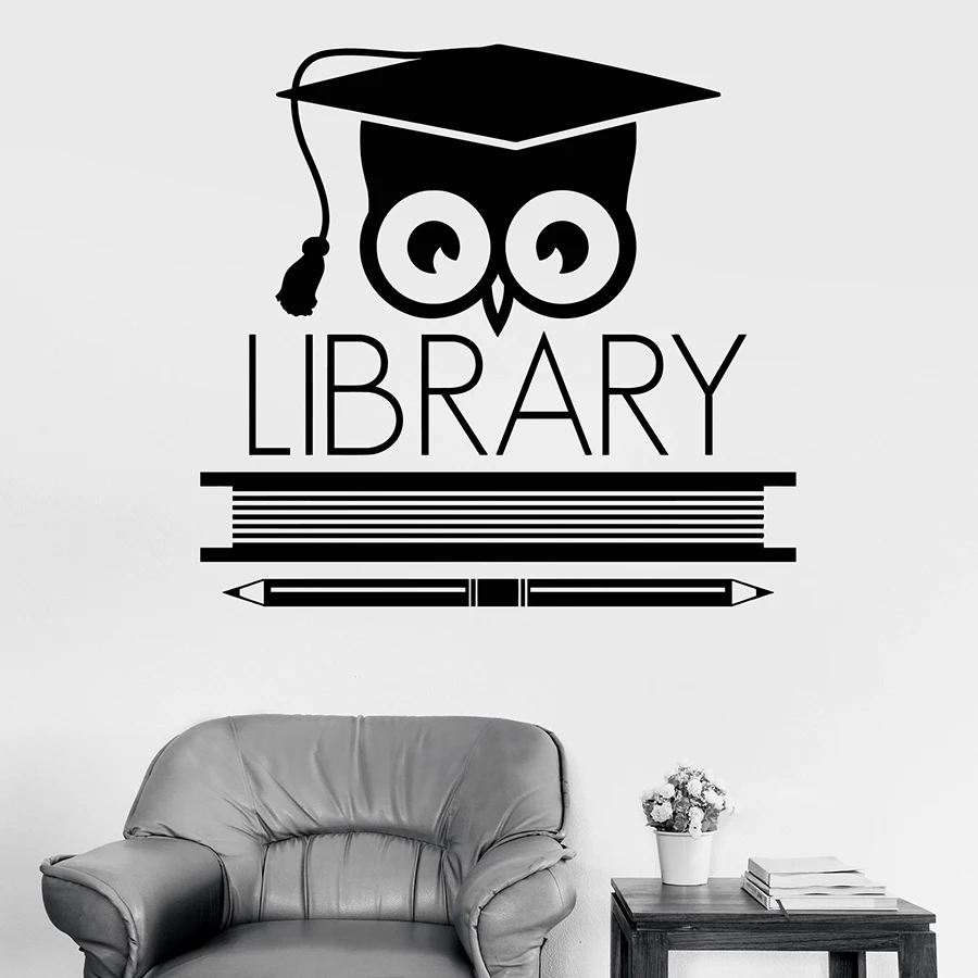 

Wall Decal Logo Signboard Library Learning Scientist Owl Vinyl Window Stickers Book Pen Art Mural Classroom Interior Decor M148
