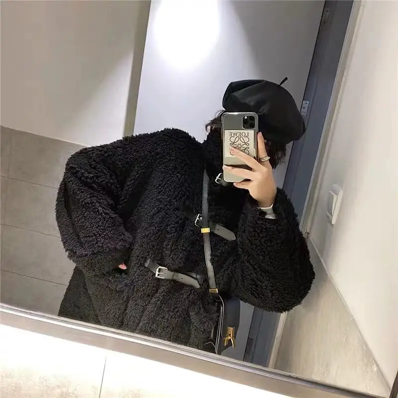 

J2524-2019 black high-end loose jacket temperament outerwear woman