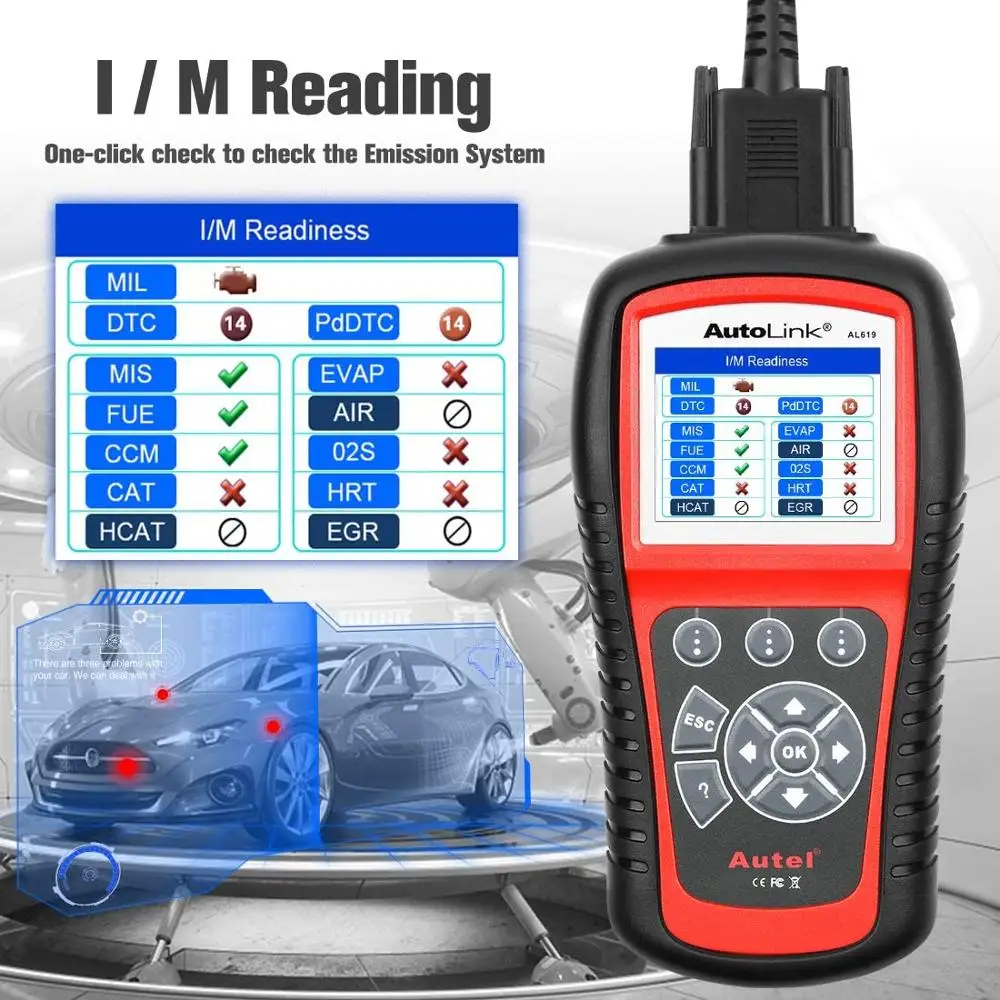 Autel Autolink AL619 полный OBD2 сканер считыватель кодов ABS SRS автомобильный