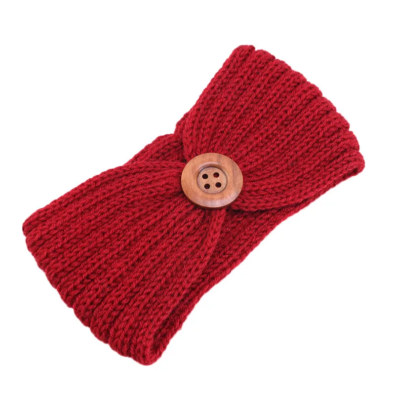 Модные зимние женские богемные деревянные пуговицы вязаный эластичный ободок