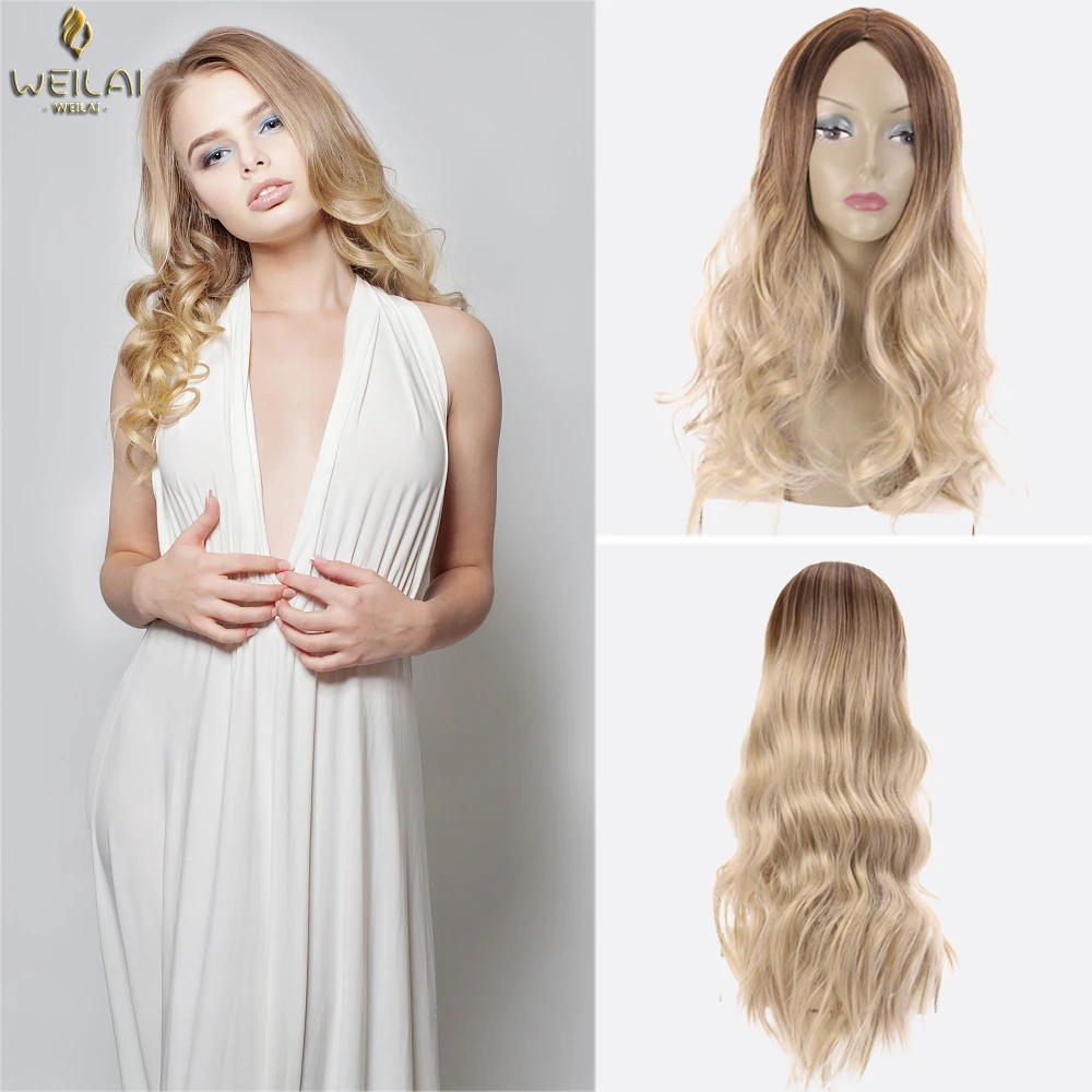 Волнистые парики WEILAI с эффектом омбре черные коричневые светлые средней части