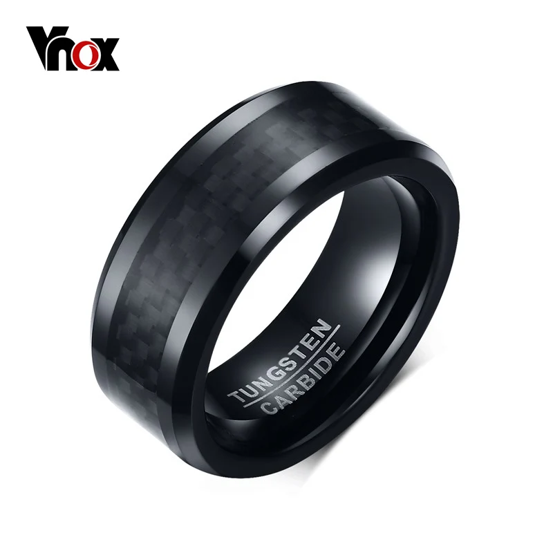 Vnox черный Вольфрам кольца карбида для Для мужчин 8 мм Свадебные украшения Мода