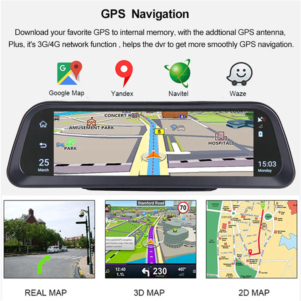 Автомобильный видеорегистратор 10 дюймов 4G Android WIFI ADAS GPS удаленный мониторинг