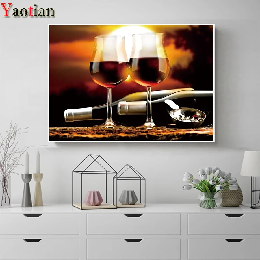 

Алмазная мозаика «Красное вино», полная выкладка из круглых страз, украшение стразы, галерея искусства