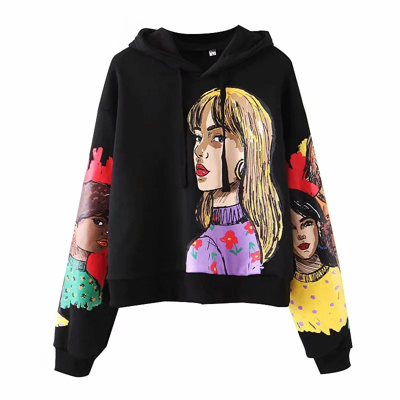 Элегантная Толстовка с принтом для девочек пуловер капюшоном и длинным рукавом
