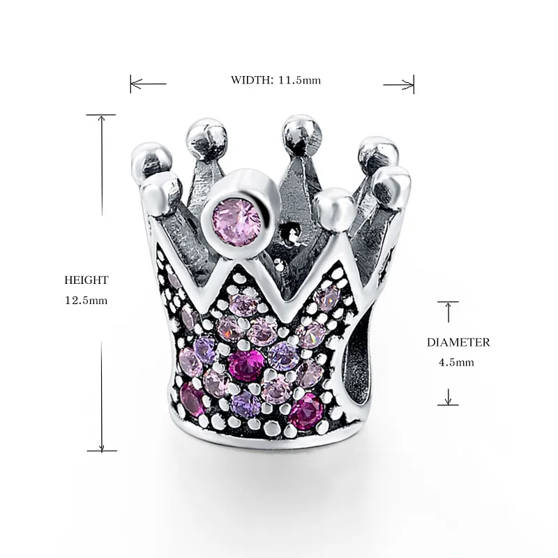 SG new classic princess crown charms with pink CZ sterling silver 925 fit original bracelet Europe Silver Jewelry making gifts | Украшения