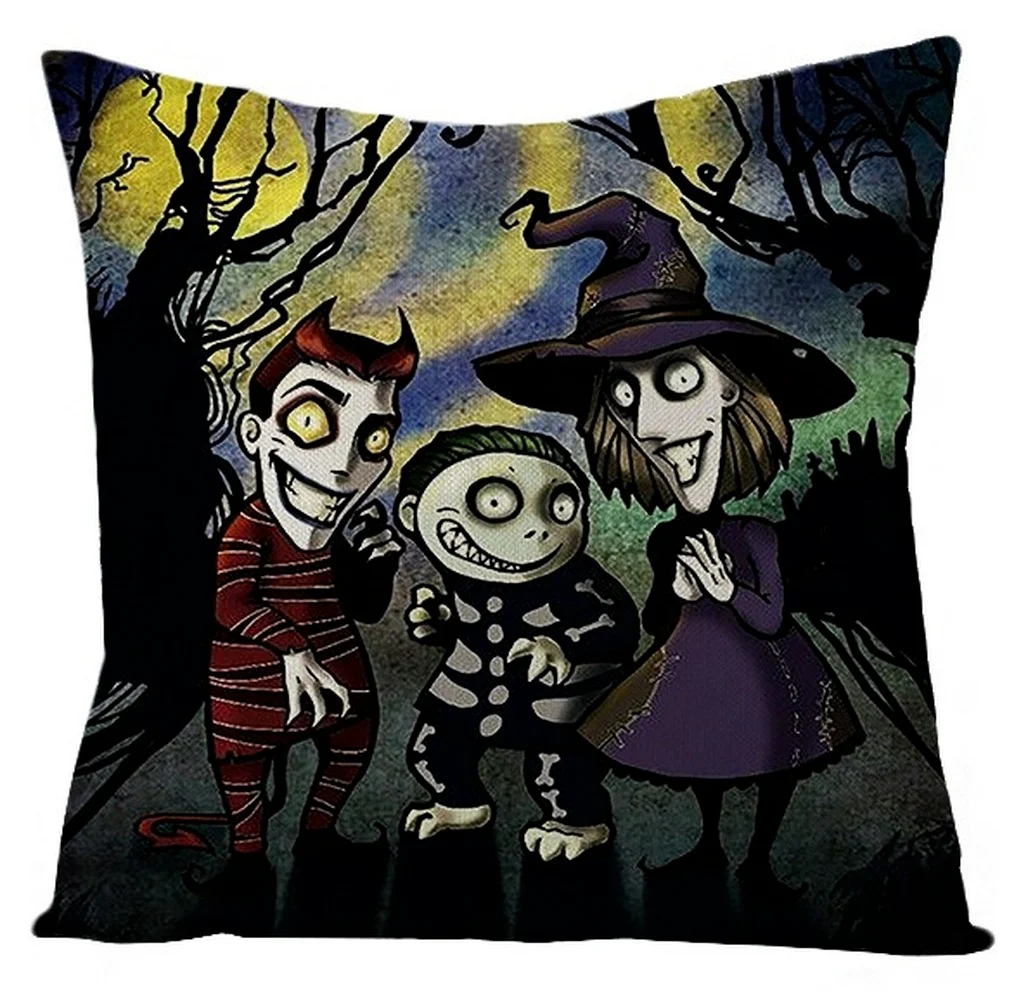 

Happy Halloween Pillowcase Linen Cushion Cover Skull Zombie Bride Ghost Printing Pillow Cover Seat Chair Car Home Decorative