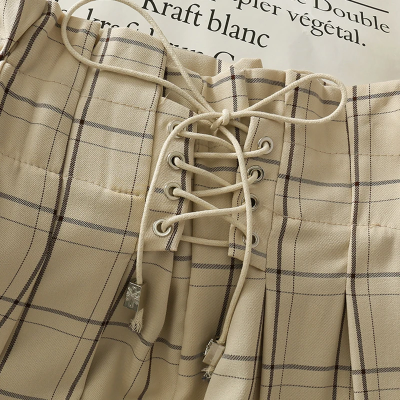 

Lucyever 2021 Summer High Waist Bandage Shorts Women Fashion Plaid Wide Leg Short Pants Woman Casual Loose Student Shorts Femme