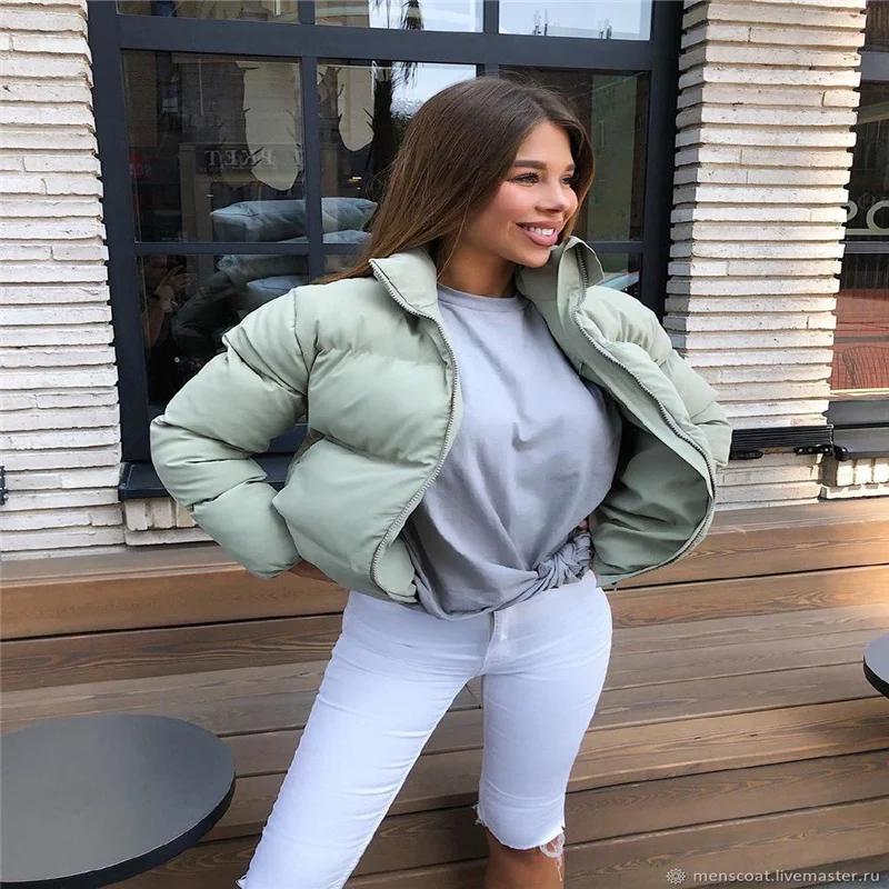 Women Zipper Warm Jacket Parkas Mujer Coat y2k Outerwear Short Jacket Autumn Winter Female Puffer Long Sleeve Cotton Coat Solid