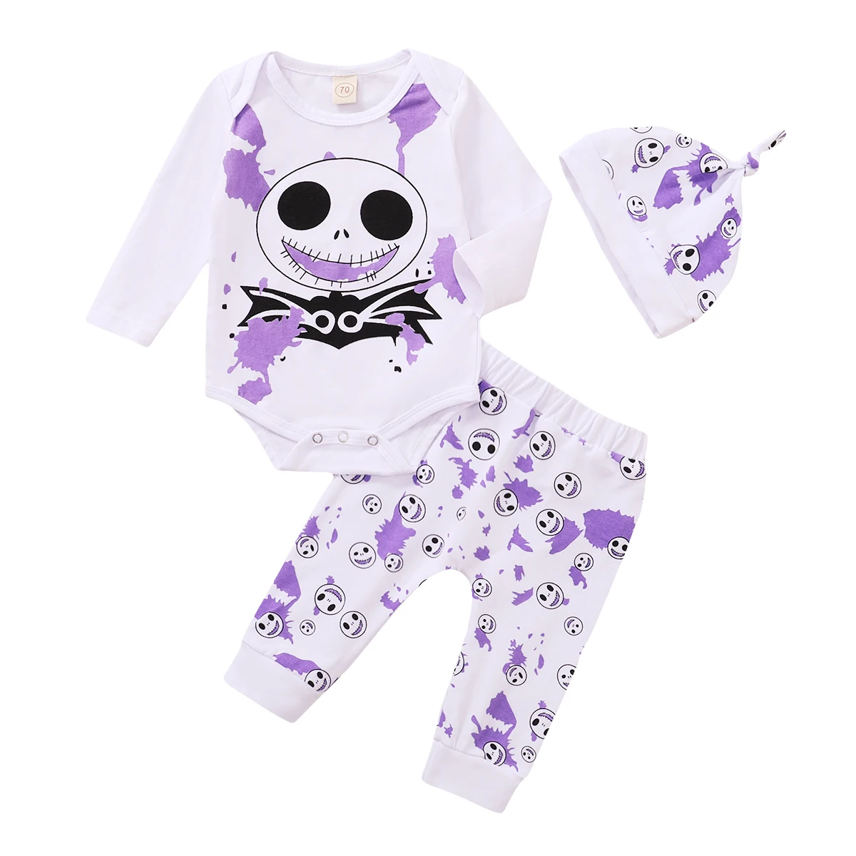 

Three Piece Baby’s Clothes Unique Skull Pattern Long Sleeve Jumpsuit Elastic Long Pants with Hat