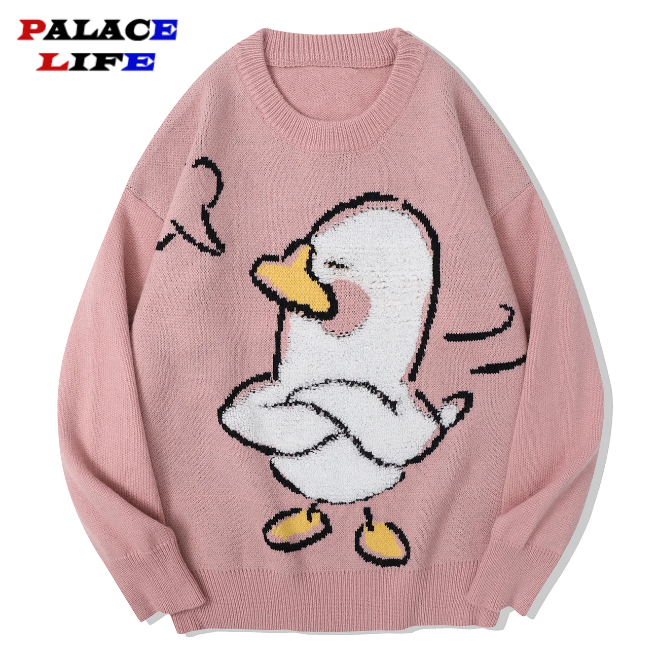 

2021 Autumn Japanese Vintage Cartoon Duck Printed Men's Sweater Harajuku Knitted Sweater Oversize Pullovers Unisex Men Clothing