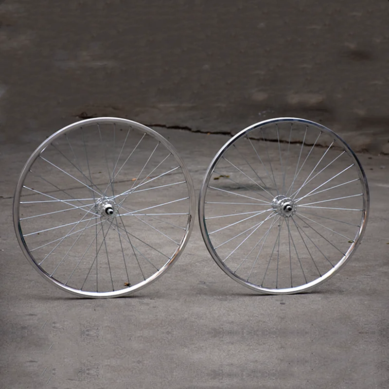 Fixed Gear Bike Retro Silver 700C Wheelset Aluminum Fixie Single Speed Bicycle 25MM High Strength Wheels with Industrial Bearing
