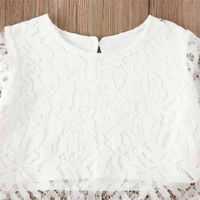 Комплект из 2 предметов для маленьких девочек кружевная Однотонная футболка с