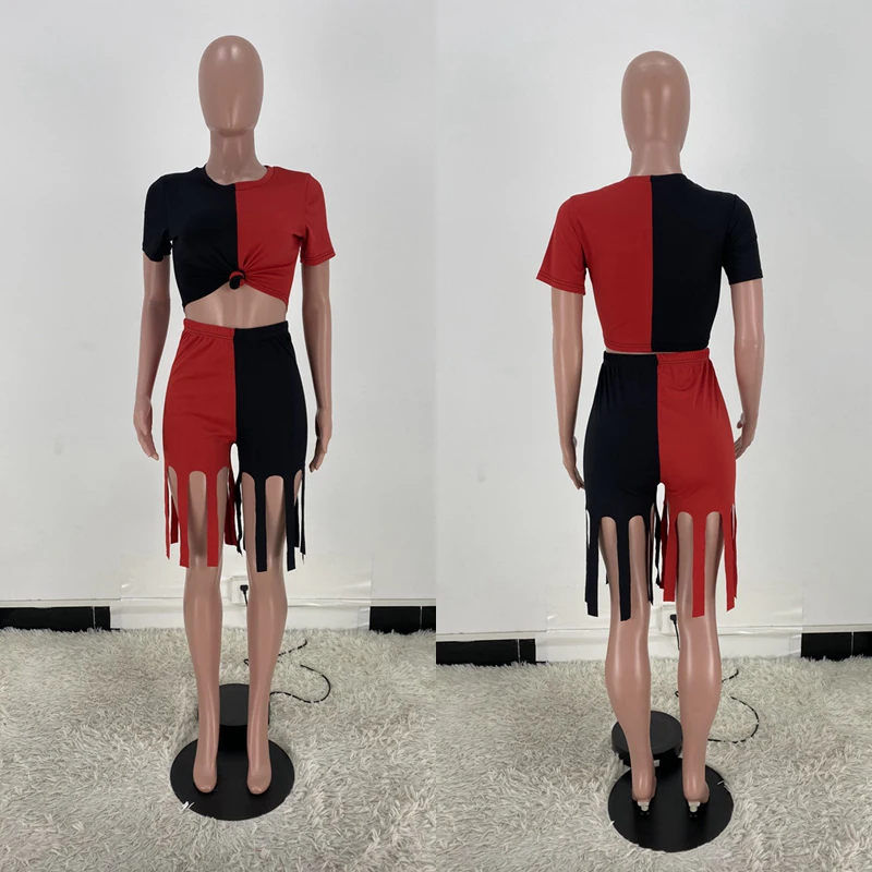 

Two Piece Set Tracksuit Short Sleeve Crop Top Tassel Shorts Sweat Suit Summer Outfits for Women Loungewear Matching Sets