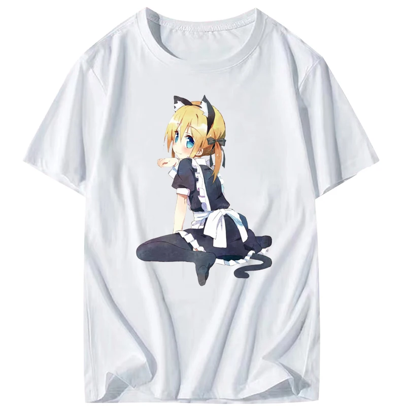 anime shirt Neko Waifu Ahegao Girl T-shirt otaku Senpai Nerdy comics Harajuku cat Japanese manga pop | Мужская одежда