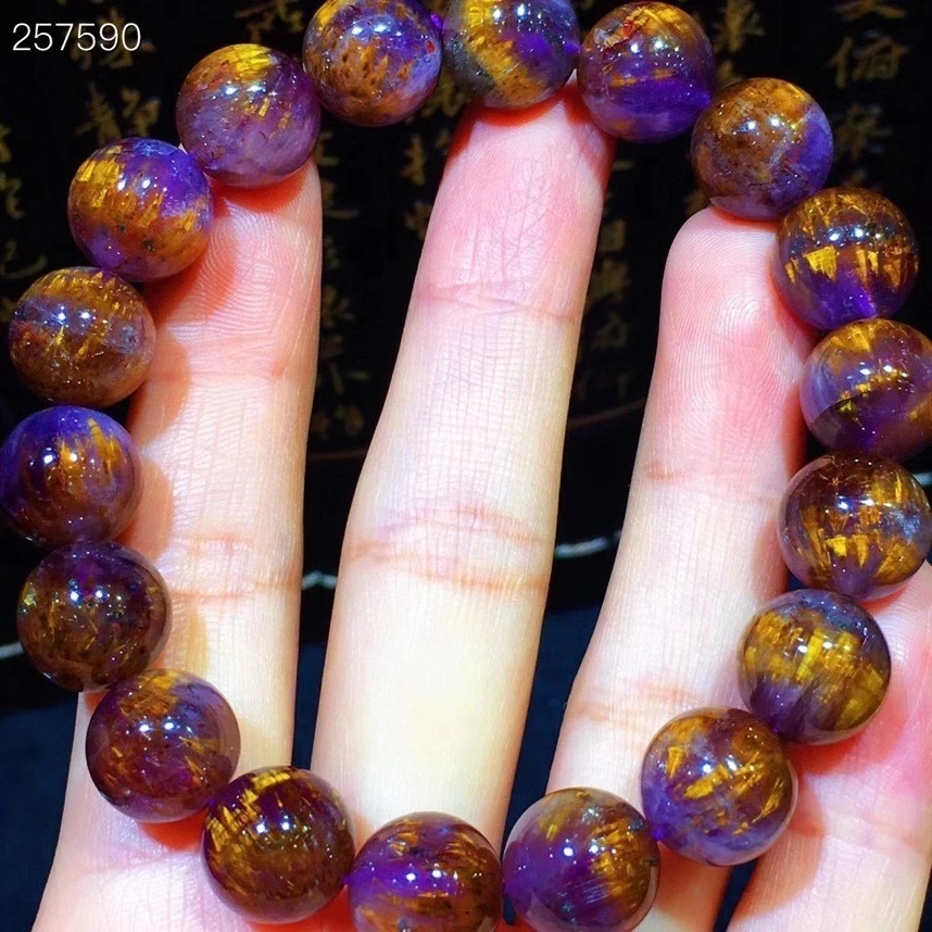 11 7 мм из натурального золота какоксен фиолетовый Рутиловый Кварц Браслет для