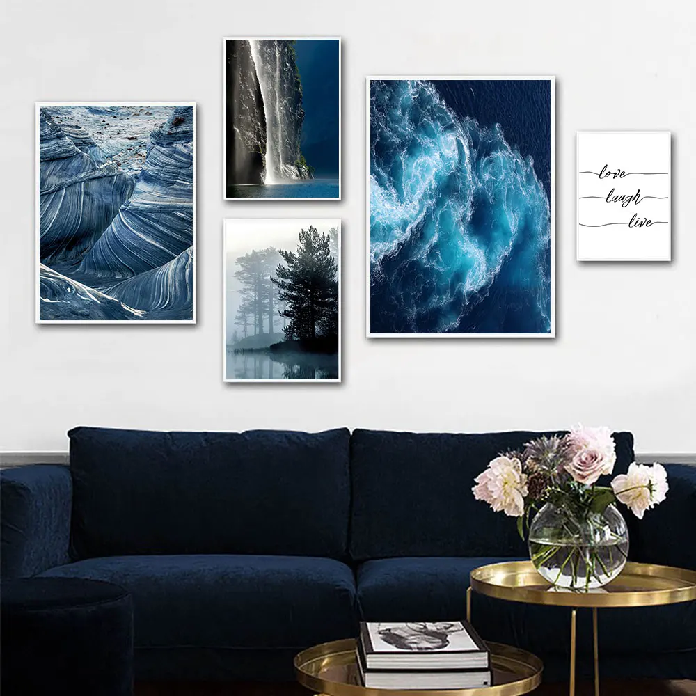 Голубое море настенная живопись на холсте скандинавский плакат лесной пейзаж