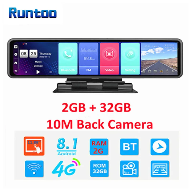 

Зеркало-видеорегистратор автомобильное, 12 дюймов, Android 4G, 2 Гб, 32 ГБ, с двумя объективами