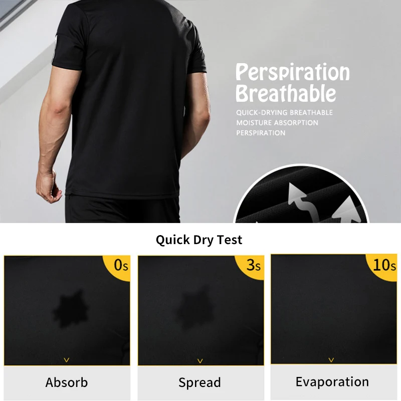 Костюм для бега Мужская дышащая быстросохнущая спортивная одежда футболка с